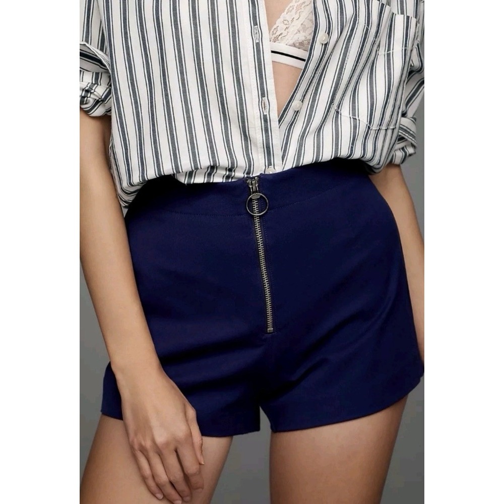 Maeve for Anthropologie Zippered Micro Shorts Size 10 Navy NEW
